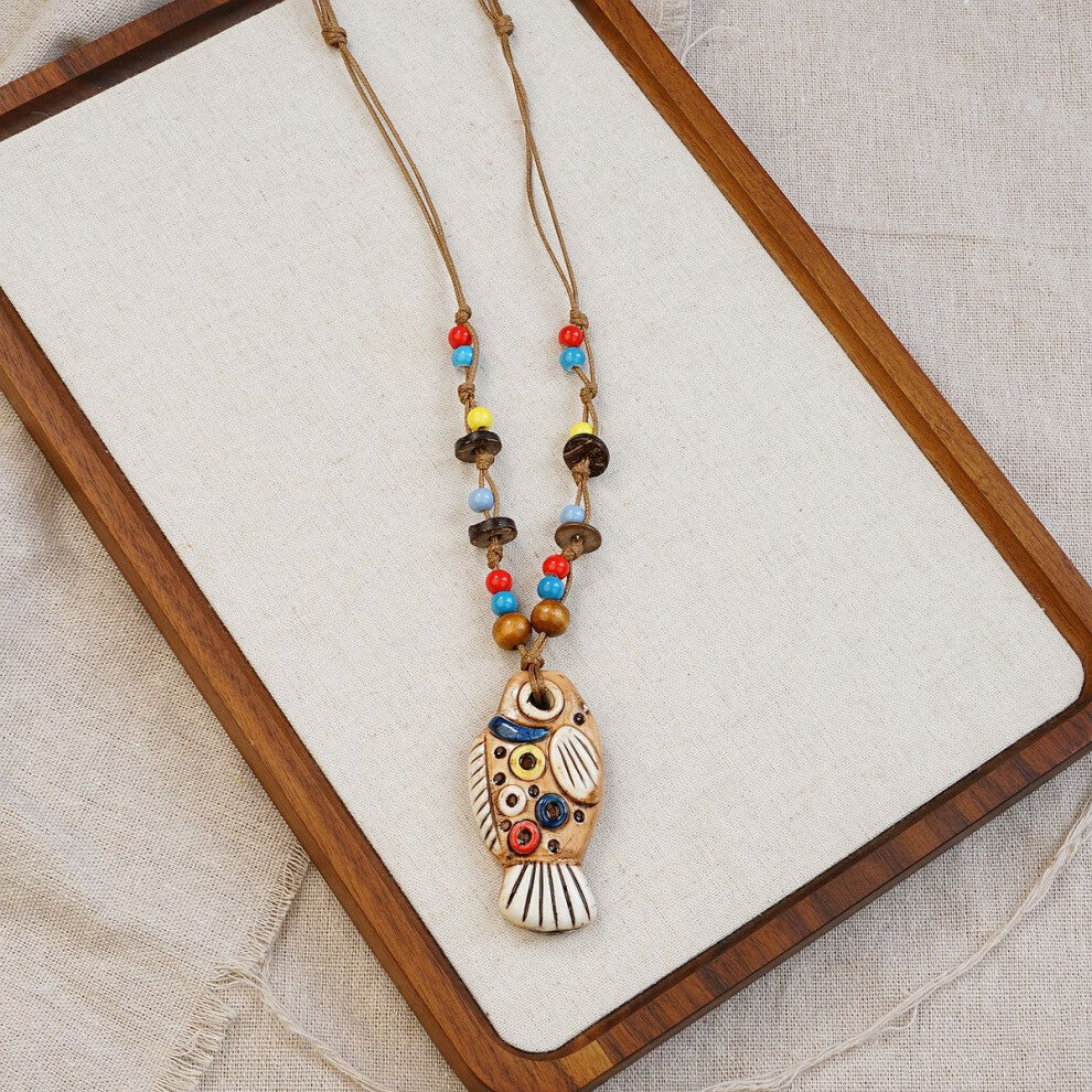 (Bubble fish) Personalized Trendy Ceramic Geometric Colorful Fish Long Pendant Necklace