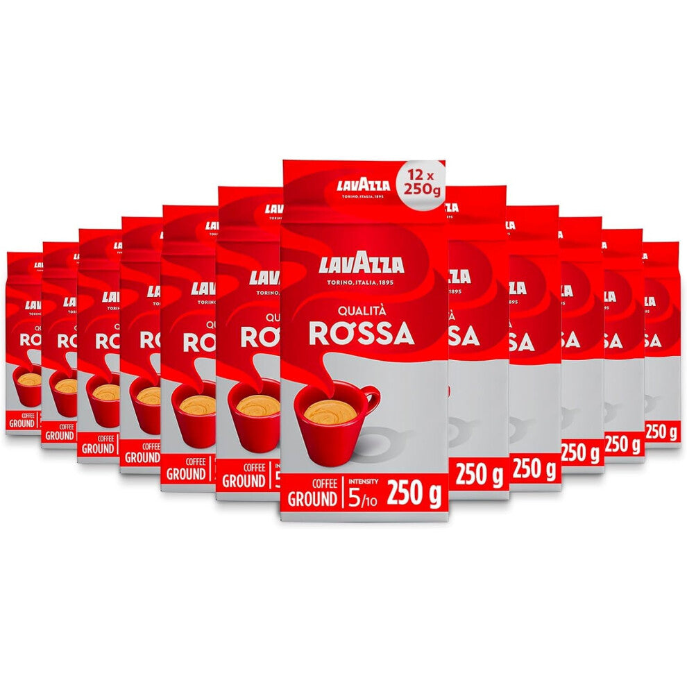 Lavazza Qualita Rossa, Arabica and Robusta Medium Roast Ground Coffee, 250 g, (Pack of 12)