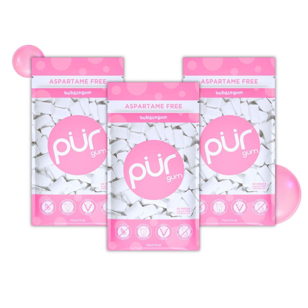 PUR Gum Sugar Free, Xylitol, Vegan, Bubblegum, 55 Pieces (Pack of 3)