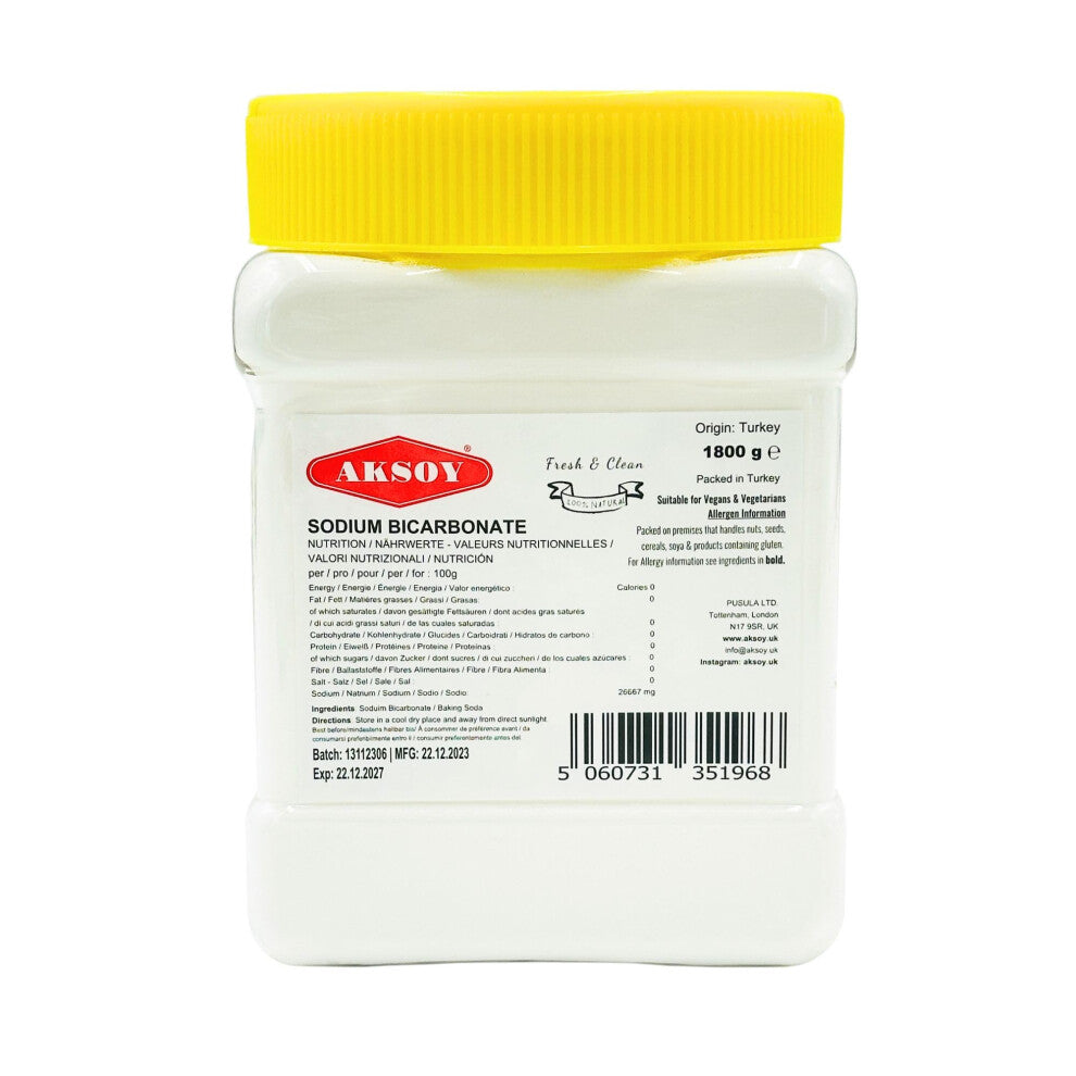 Aksoy Baking Soda 1.8KG Jar, Pure Sodium Bicarbonate, Food Grade