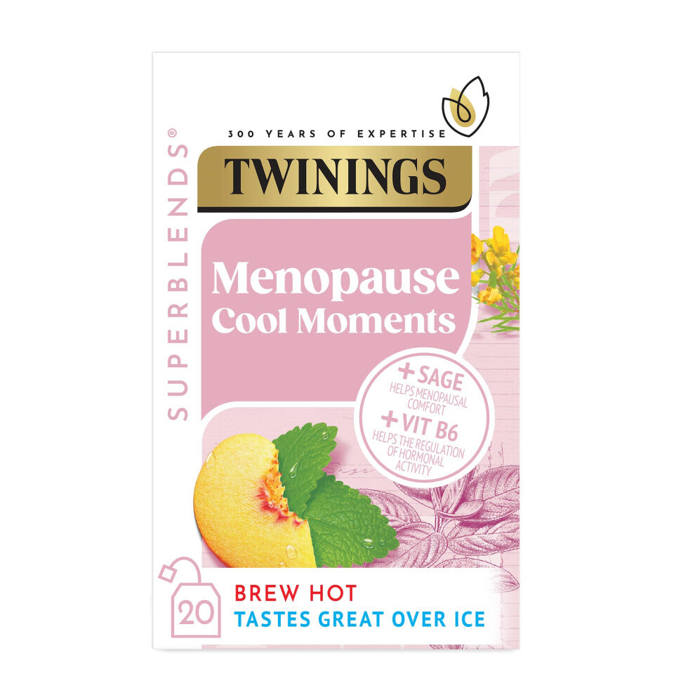 Twinings Superblends Menopause Cool Moments Peach Herbal Tea infusion with Lemon Balm, Honey Blush & Vitamin B6, 20 Biodegradable Bags