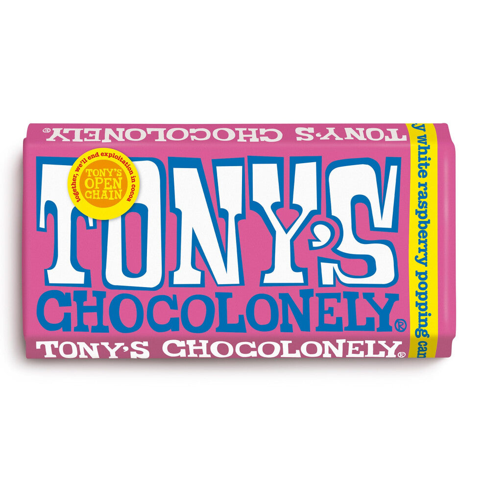 Tony's Chocolonely White Raspberry Popping Candy Chocolate Bar - 180g White Chocolate, Gift, Vegetarian - Belgian Fairtrade Chocolate