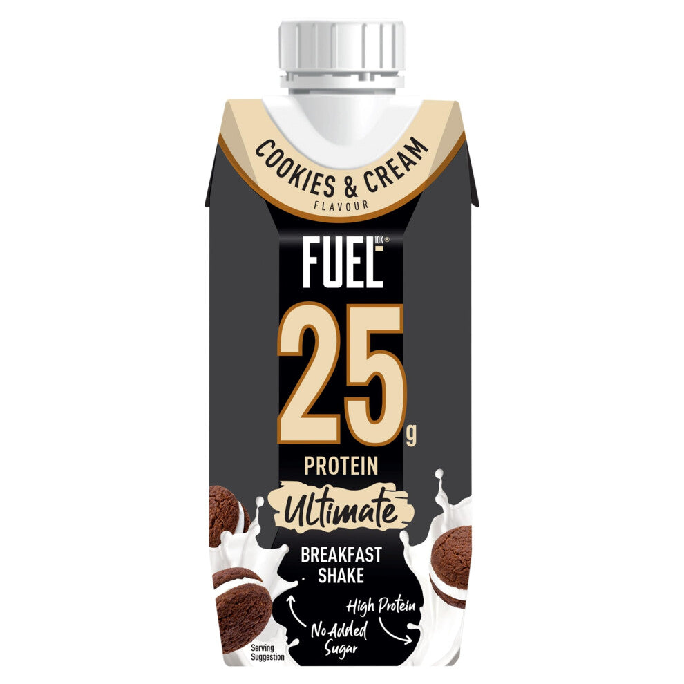 FUEL10K Cookies & Cream 25g High Protein Breakfast Shake Drink, 330 ml (Pack of 8)