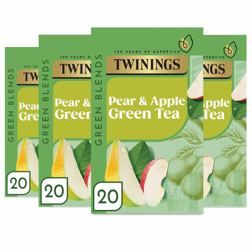 Twinings Green Tea, Apple and Pear 80 Tea Bags (Multipack of 4 x 20 Tea Bags), Packaging may vary