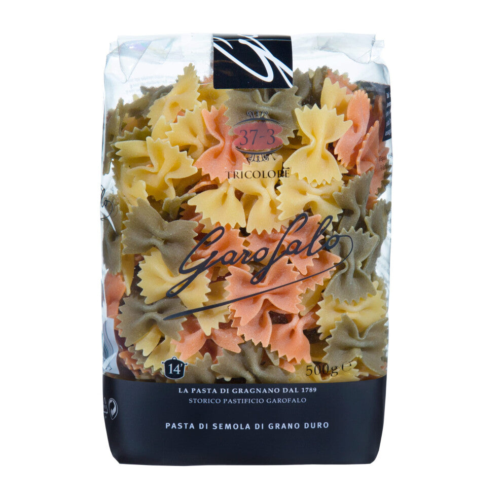 Garofalo Farfalle Tricolore Italian Dried Pasta, with Spinach and Tomato, 500g (Pack of 1)