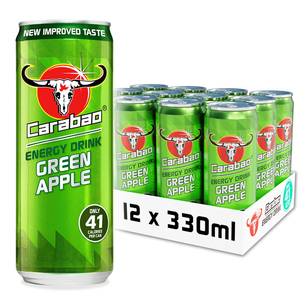 Carabao Green Apple Energy Drink, 12 x 330ml, Low Sugar