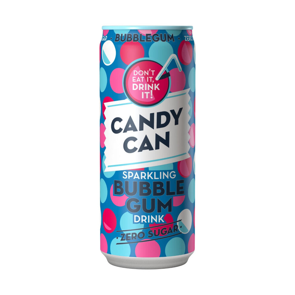 Candy Can, Bubblegum, Fizzy Drink, Nostalgic American Soda Flavours, Sugar Free, Sparkling Pop Single Can 1 x 330ml