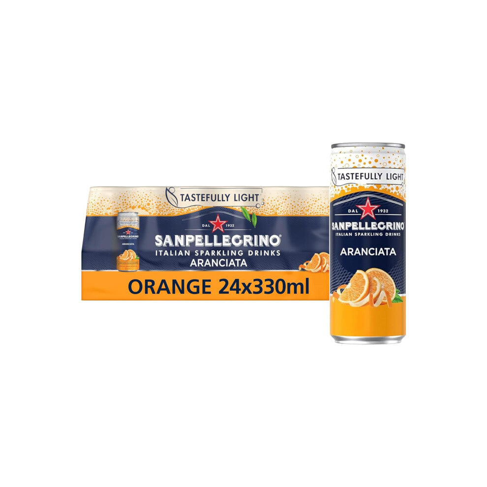 San Pellegrino Italian Sparkling Drinks Tastefully Light Sparkling Orange Canned Soft Drink 24 x 330ml | 64 kCals per Can