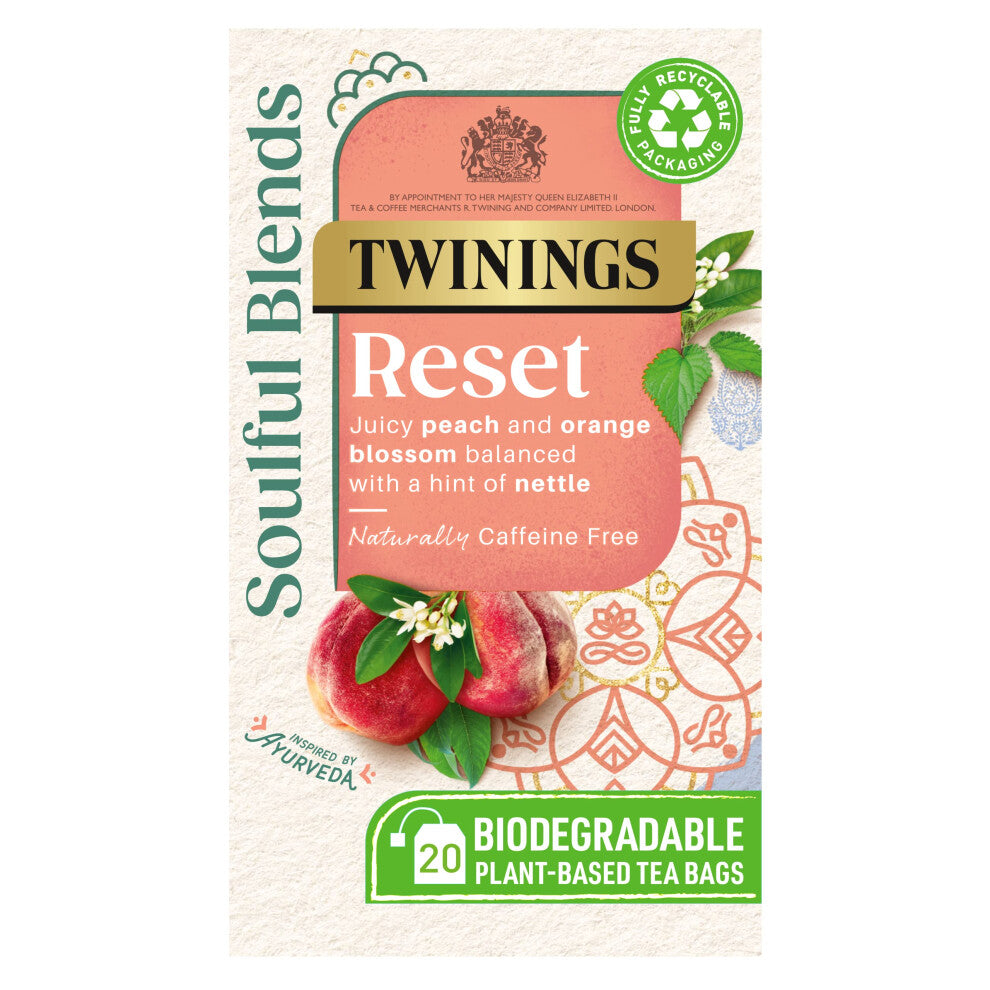 Twinings Soulful Blends Reset Inspired by Ayurveda -Juicy Peach & Orange Blossom Herbal Tea Infusion with Nettle - 20 x Biodegradable Tea Bags