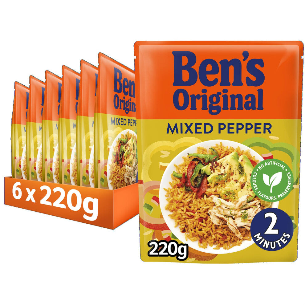 BEN'S ORIGINAL Mixed Pepper Microwave Rice, Bulk Multipack 6 x 220g pouches