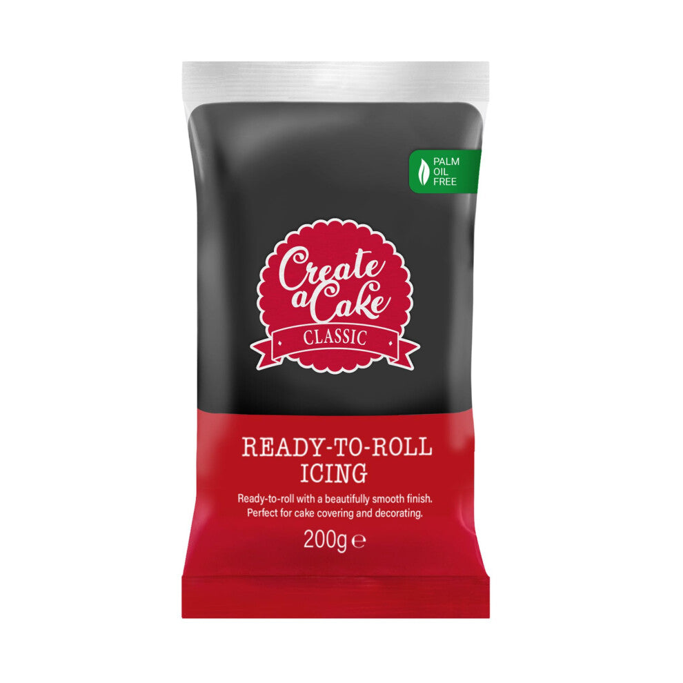 Create A Cake Ready To Roll Icing | Black Fondant Icing | Palm Free Sugar Paste For Cake Decorating, Cupcakes, Cookies, Cakes - 200g