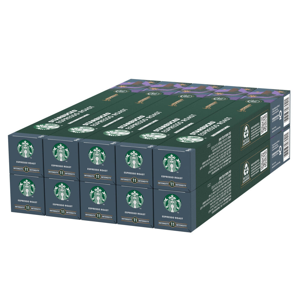 STARBUCKS Espresso Roast by Nespresso, Dark Roast, Coffee Capsules 10 x 10 (100 Capsules)