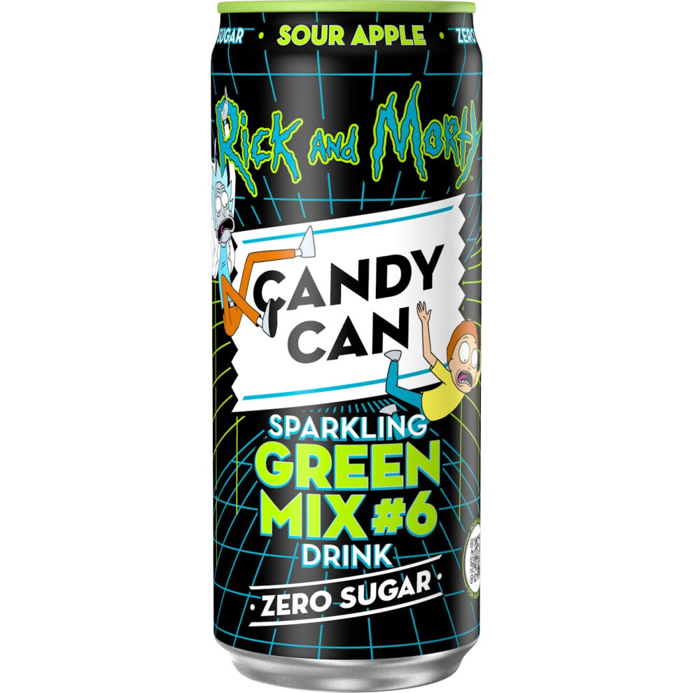 Candy Can, Rick and Morty, Green Mix, Sour Apple Flavoured Fizzy Drink, Nostalgic American Soda Flavours, Sugar Free, Sparkling Pop Cans (1 x 330ml)
