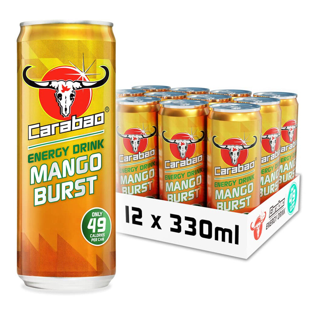 Carabao Mango Burst Energy Drink, 12 x 330ml, Low Sugar