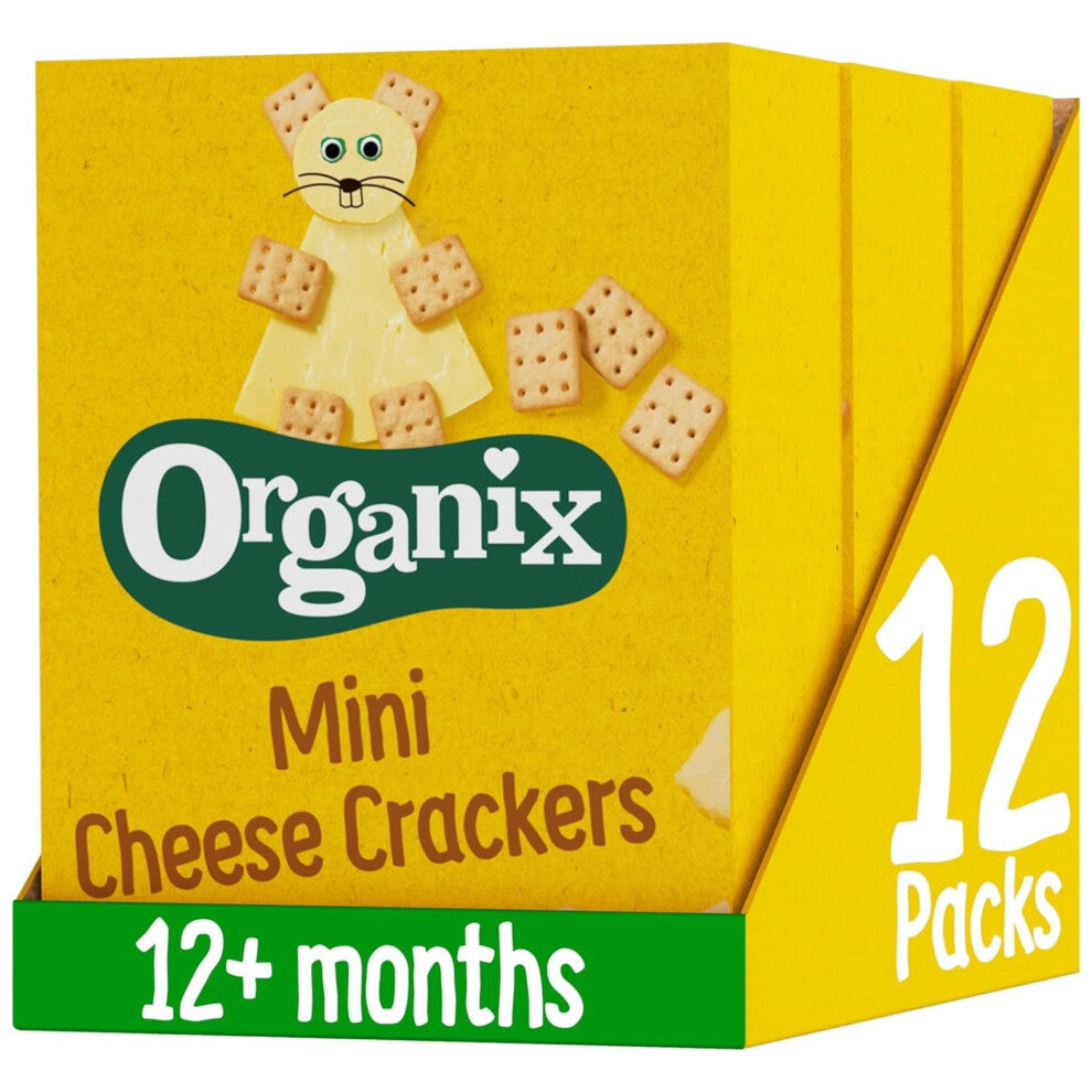 Organix Mini Organic Cheese Crackers, Toddler Snack, 12+ Months, Multipack, 4 x 20 g Packs Per Box (3 Boxes Total)