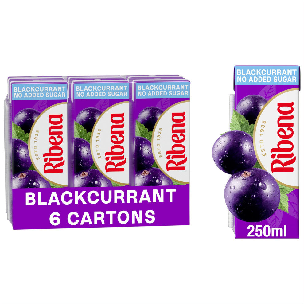 Ribena Blackcurrant Juice, No Sugar, 6 x 250ml, Vitamin C