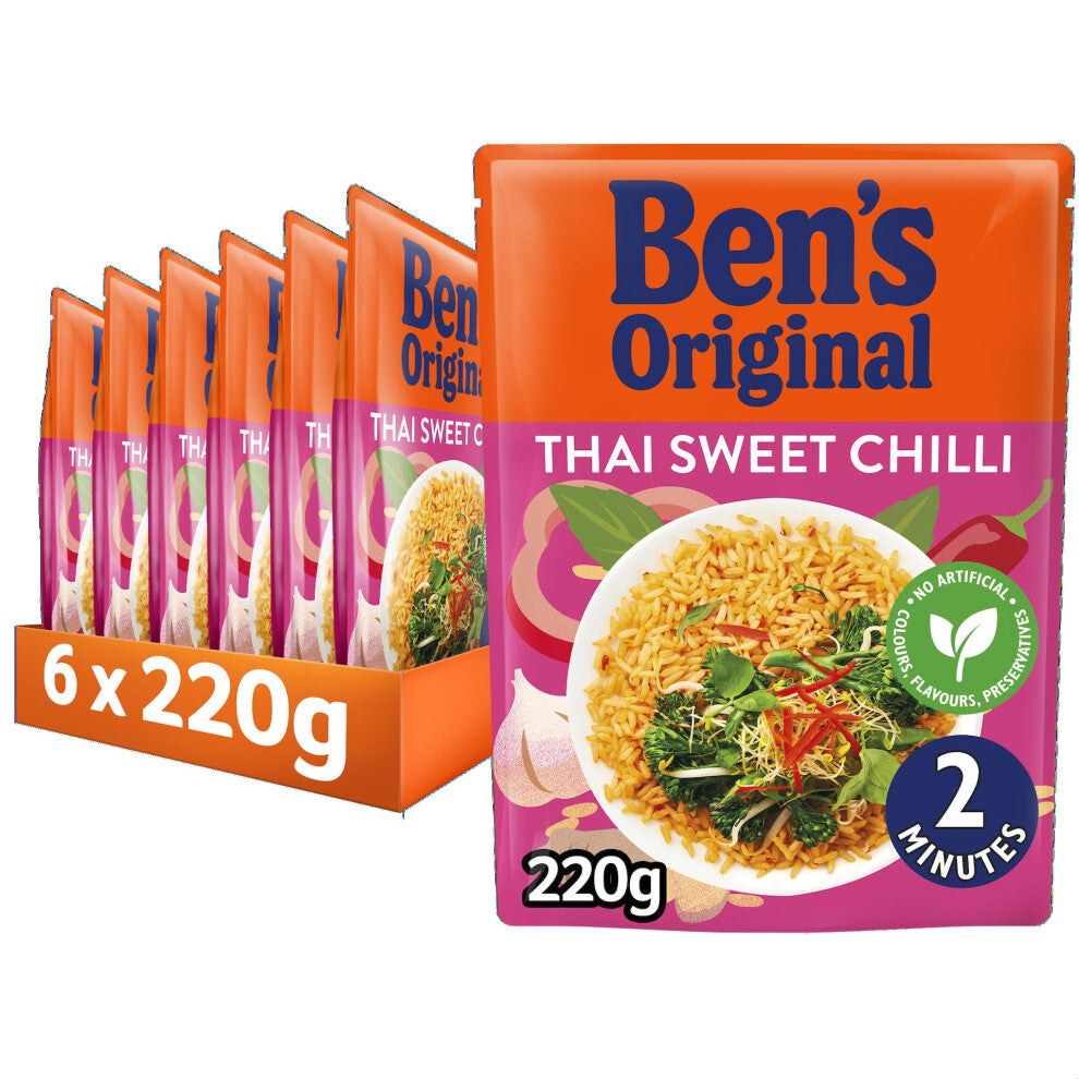 BEN'S ORIGINAL Thai Sweet Chilli Microwave Rice, Bulk Multipack 6 x 220g pouches