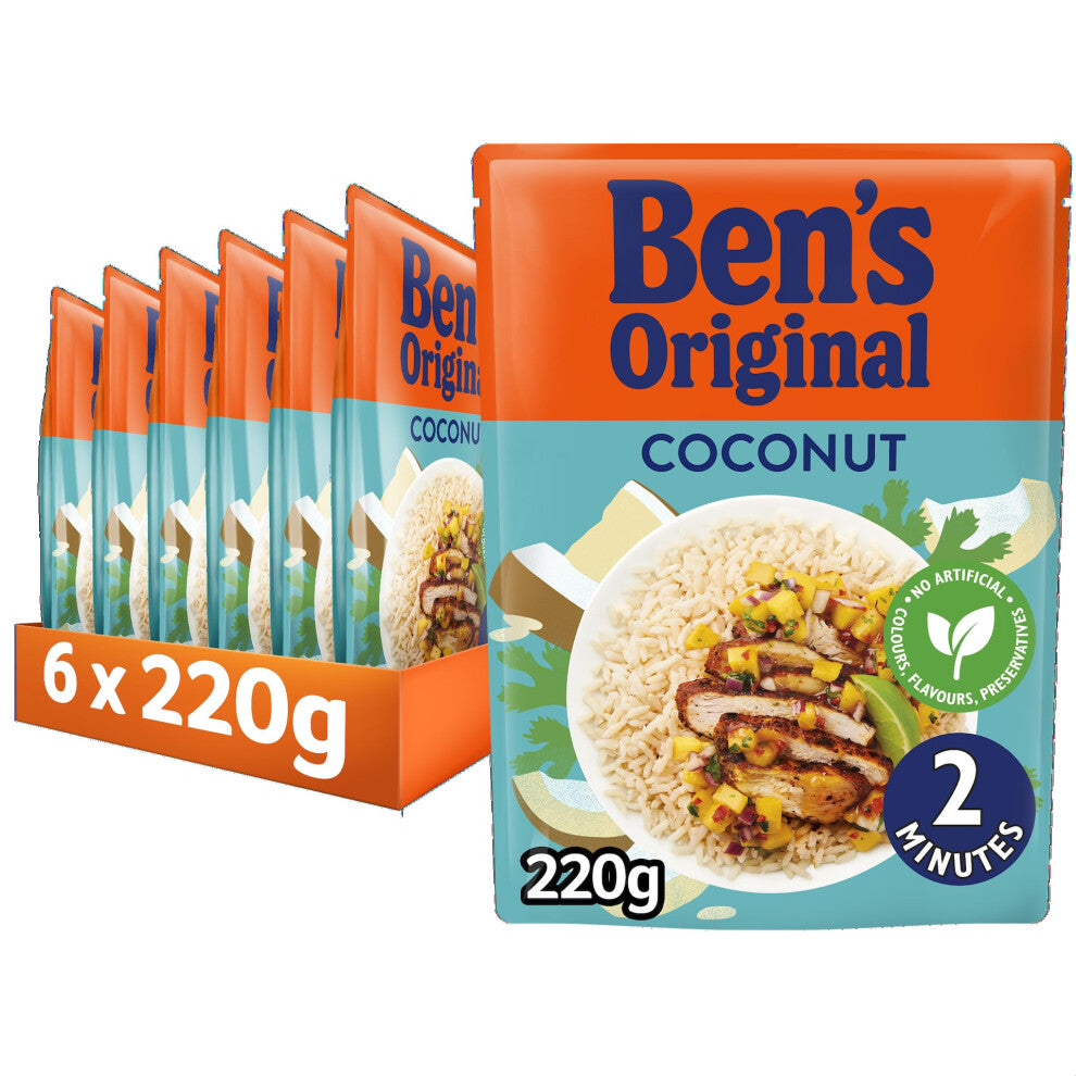 BEN'S ORIGINAL Coconut Microwave Rice, Bulk Multipack 6 x 220g pouches