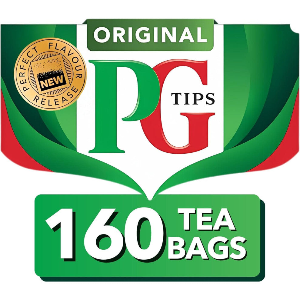PG Tips Original, Black Tea Bags Bulk, Refreshing, Flavourful & Full-Bodied, Perfect Flavour Release, 160 Plant Based Biodegradable Teabags