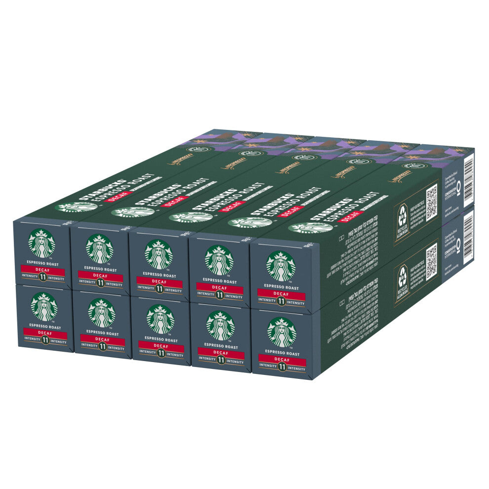 STARBUCKS Decaf Espresso Roast by Nespresso, Dark Roast, Coffee Capsules 10 x 10 (100 Capsules)
