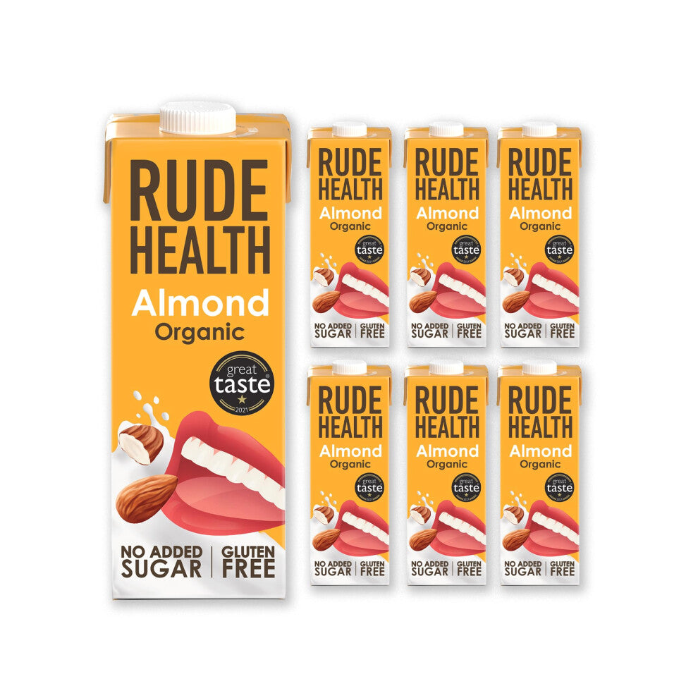 Rude Health Organic Almond Milk, 6 x 1L, Dairy-Free, No Sugar