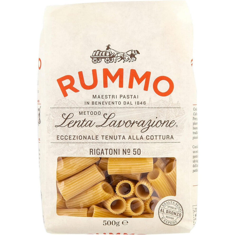 Rummo Rigatoni Pasta No.50 - Premium Italian Tube Pasta, Expertly Ridged for a Robust Sauce Retention, 500 g (Pack of 1)