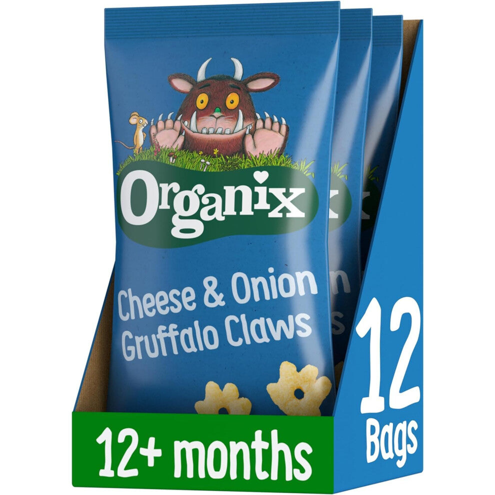 Organix Cheese & Onion Gruffalo Claws, Toddler Snack Puffs, 12+ Months, Multipack, 4 x 15 g Bags Per Pack (3 Packs Total)