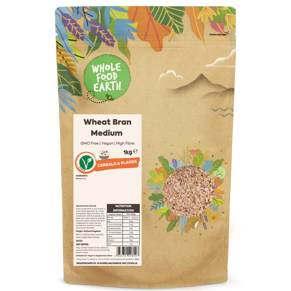 Wholefood Earth Wheat Bran Medium - 1kg - High Fibre