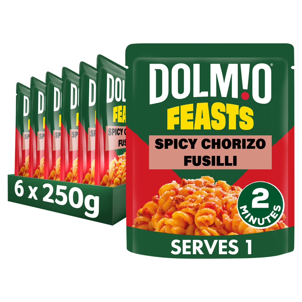Dolmio Feasts Spicy Chorizo Fusilli ready in 2 minutes Pasta Ready Meal serves 1 multipack 6x 250g