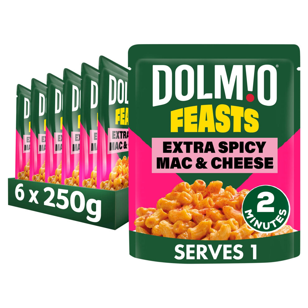 Dolmio Feasts Spicy Mac & Cheese ready in 2 minutes Pasta Ready Meal serves 1 multipack 6x 250g
