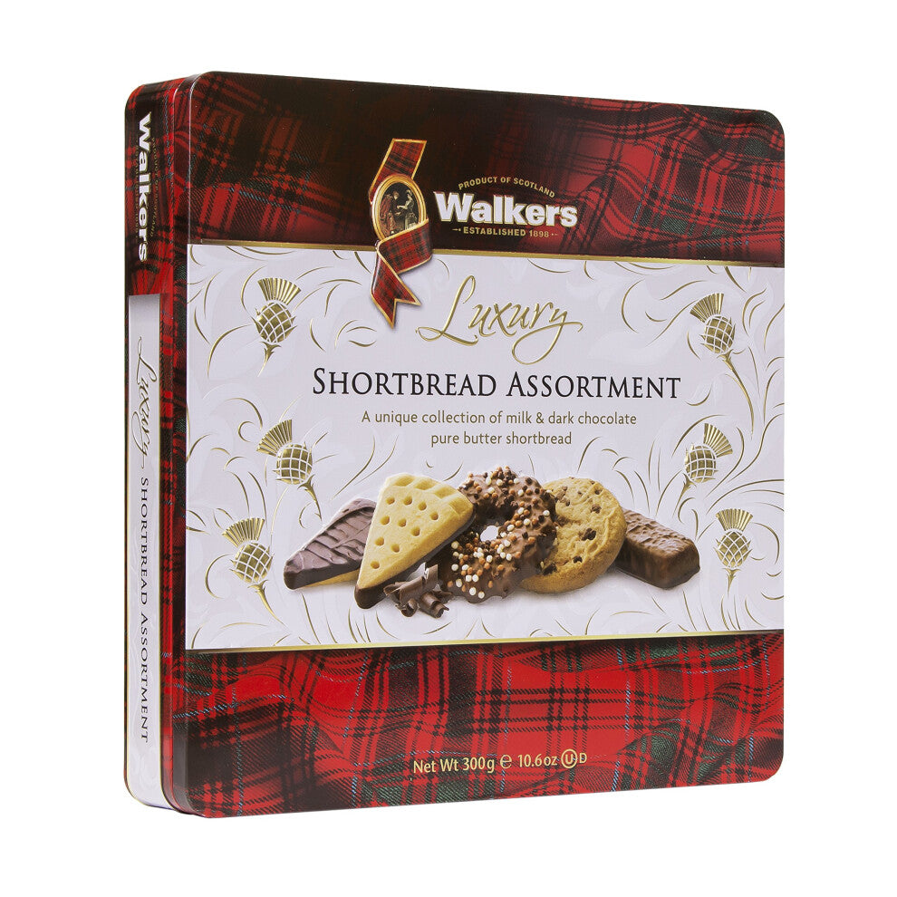 Walker's Shortbread Luxury Milk & Dark Chocolate Assortment Tin, Traditional Pure Butter Scottish Recipe, 300g