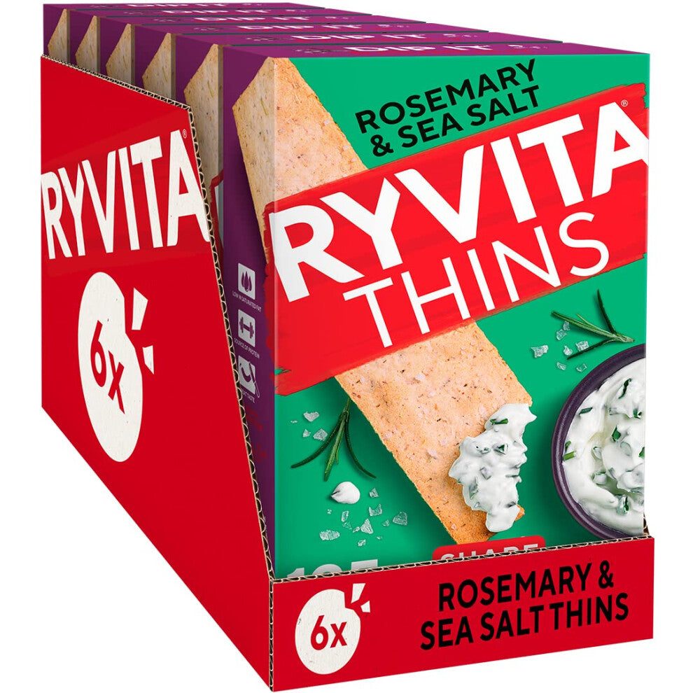 Ryvita Rosemary & Sea Salt Thins | Dipping, Snacking, Sharing | Fibre | Healthy | 6 PACKS of 125g