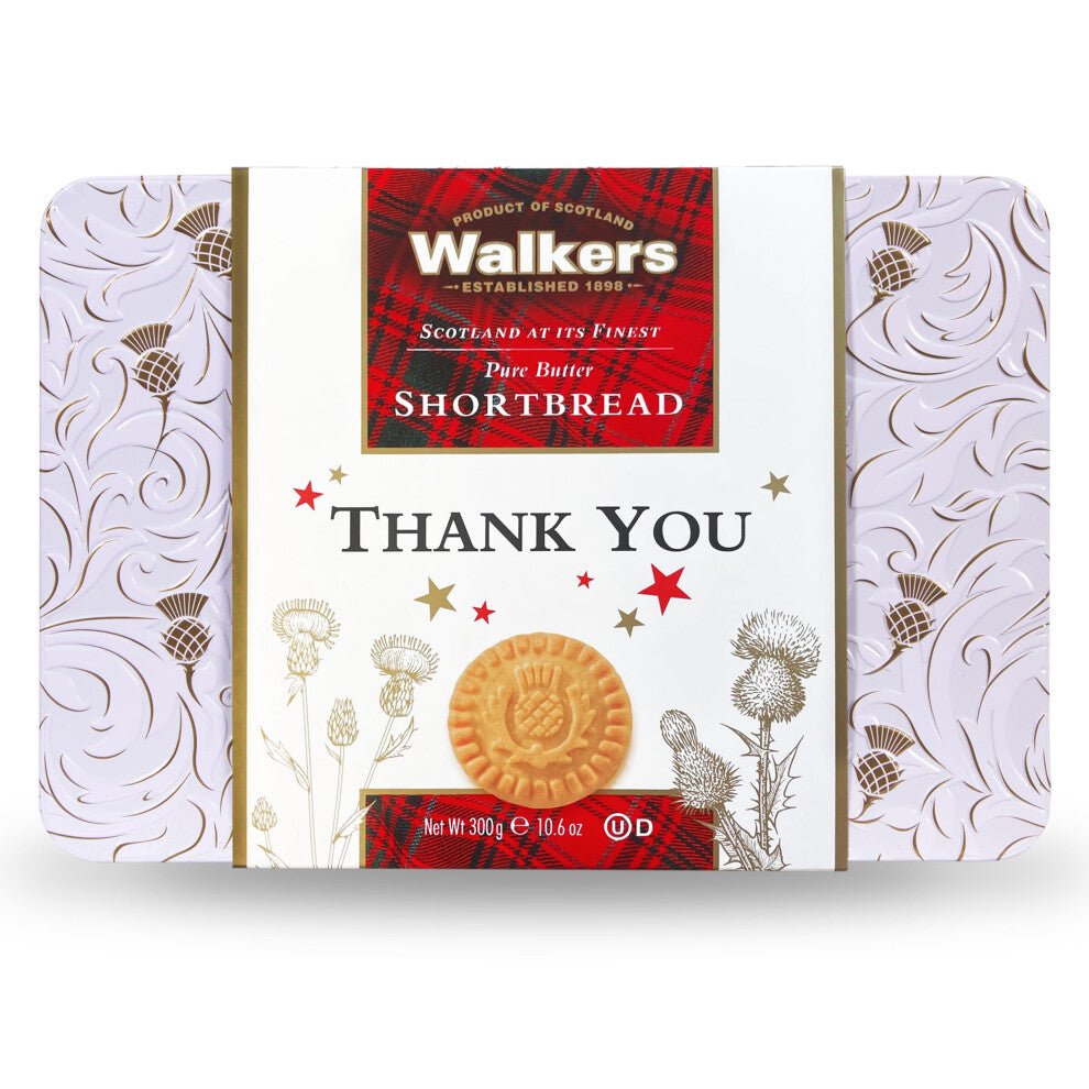 Walkers Shortbread Thank You Thistle Tin - 18 x Shortbread Rounds 300g, (Pack of 1)