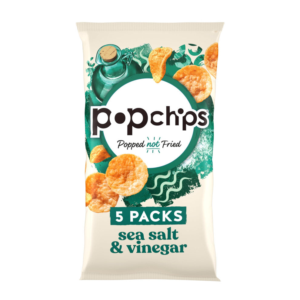 popchips - SEA SALT & VINEGAR Multipack Crisps 5 Pack Bag - Popped not fried, No artificial flavours or colours, Suitable for vegans