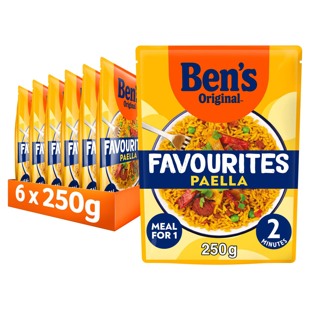 Bens Original Favourites Paella Chorizo and Vegetable ready in 2 minutes Microwave Rice Meal serves 1 multipack 6x 250g