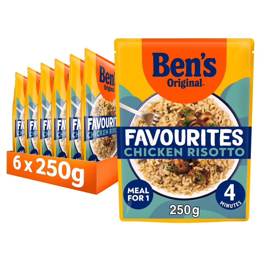 Bens Original Favourites Risotto Chicken and Mushrooms ready in 4 minutes Microwave Rice Meal serves 1 multipack 6x 250g