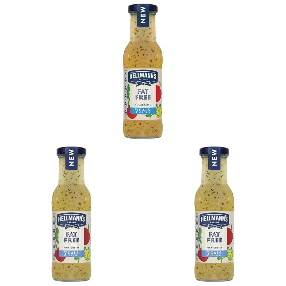 Hellmann's Fat Free Vinaigrette vegan salad dressing with only 7 calories per serving for salads and grain bowls 250 ml (Pack of 3)