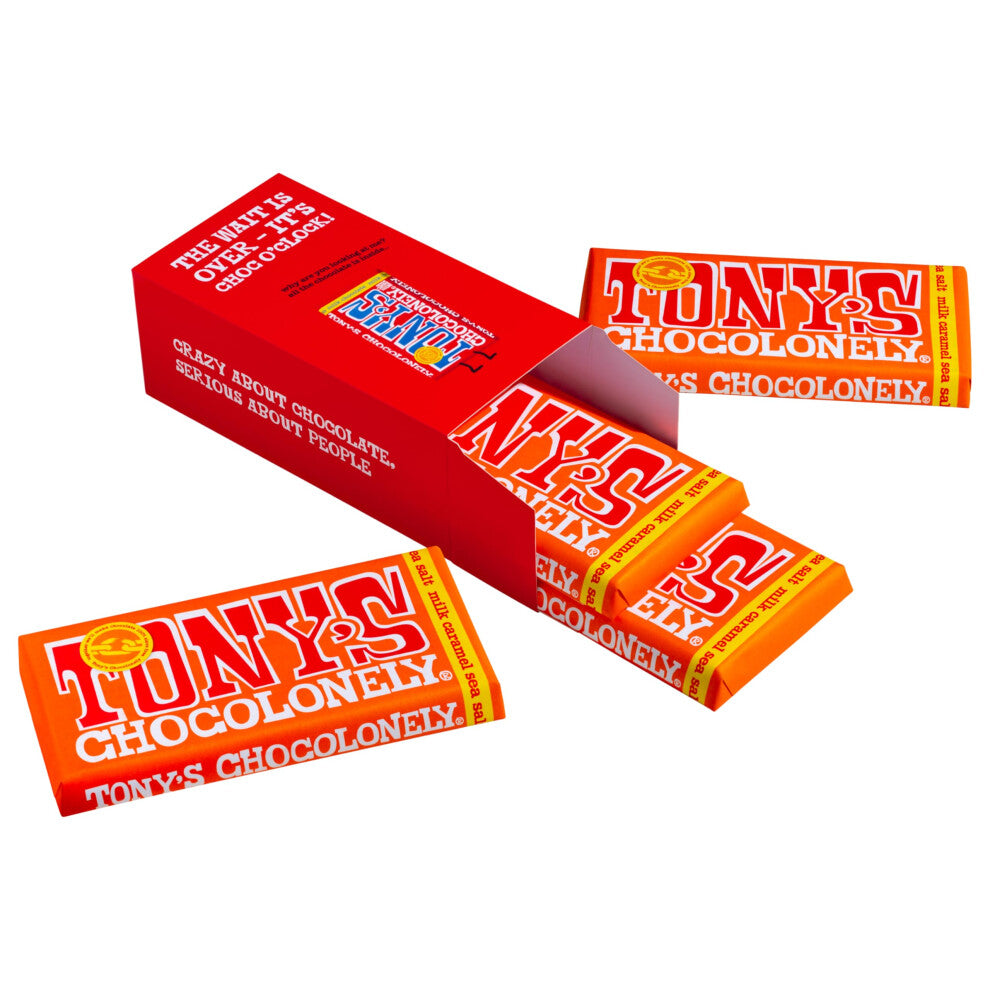 Tony's Chocolonely Milk Caramel Sea Salt Bars in Gift Box, 180 g x 4 Bars - Belgian Fairtrade Chocolate