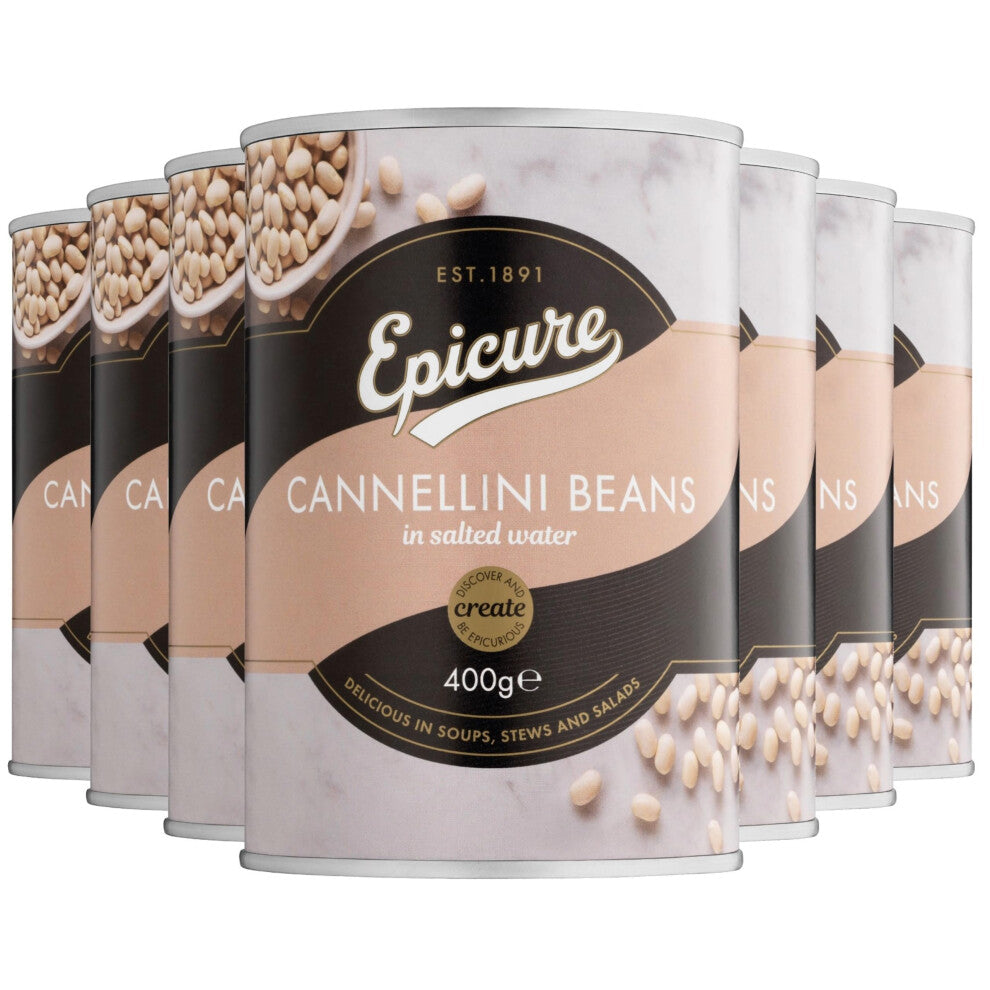 Epicure Tinned Cannellini Beans in Salted Water, 400 g (Pack of 12) – Classic White Beans Preserved for Wholesome Cooking, High Fibre & Ready to Use