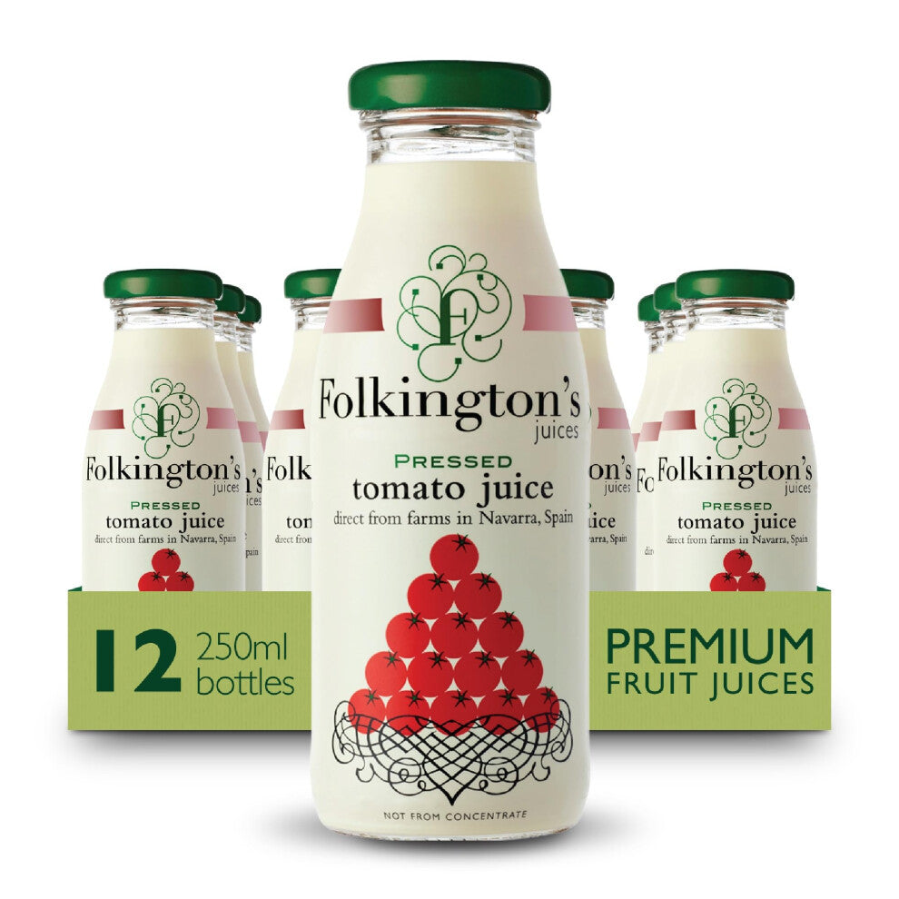 Folkington's Tomato Juice, 12 Glass Bottles, Pure Juice, Multipack 12 x 250 ml