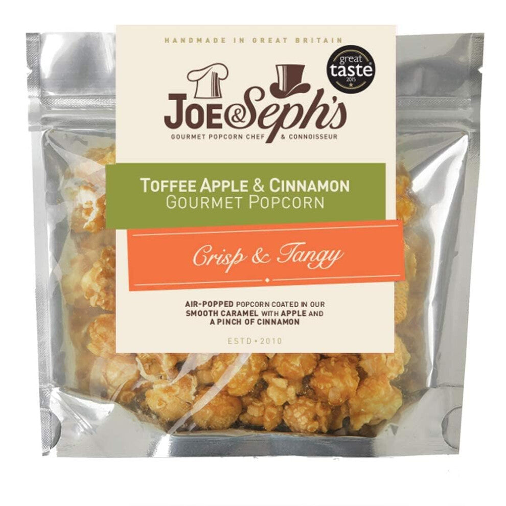Joe & Seph's Toffee Apple with Cinnamon Popcorn Snack Bag, Handmade in UK, Suitable for Vegetarians, Gluten Free, Air-Popped, Movie Night in, 32 g