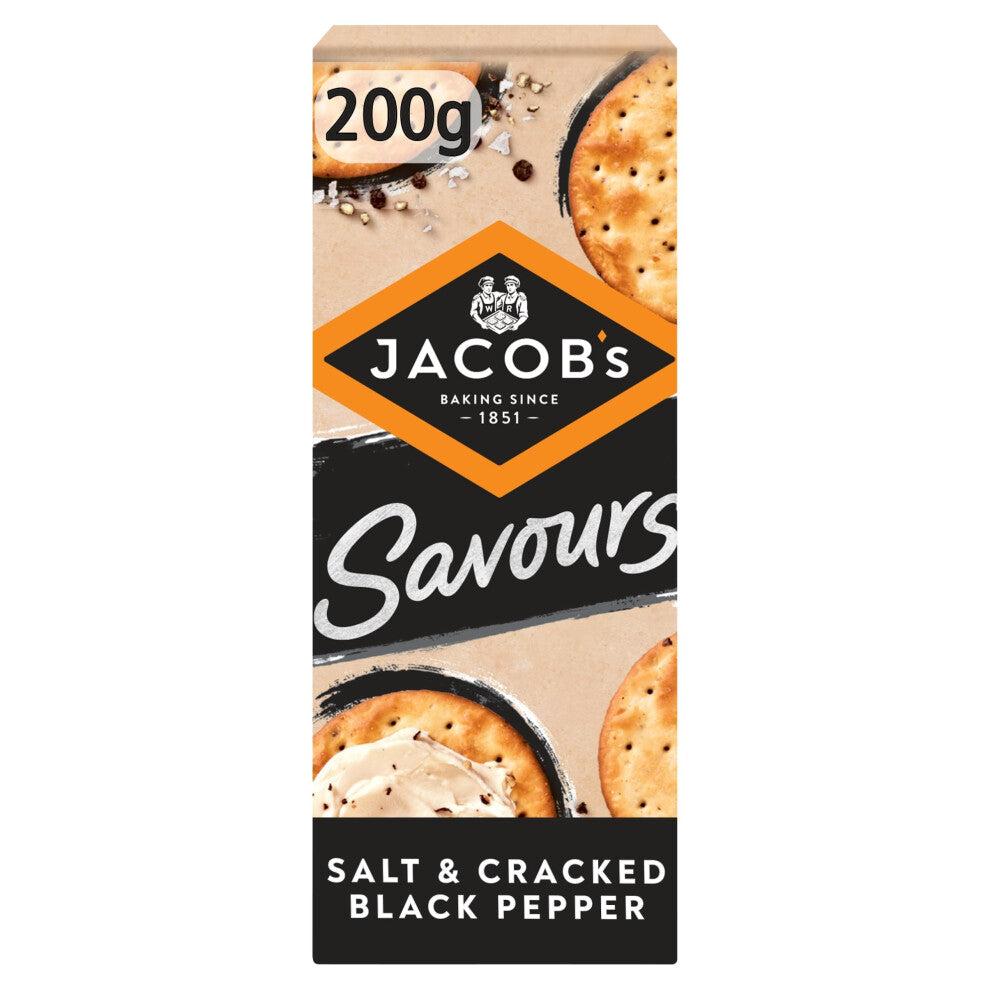 Jacob's Savours Bakes Salt and Cracked Black Peppers Crackers, 200 g (Pack of 1)