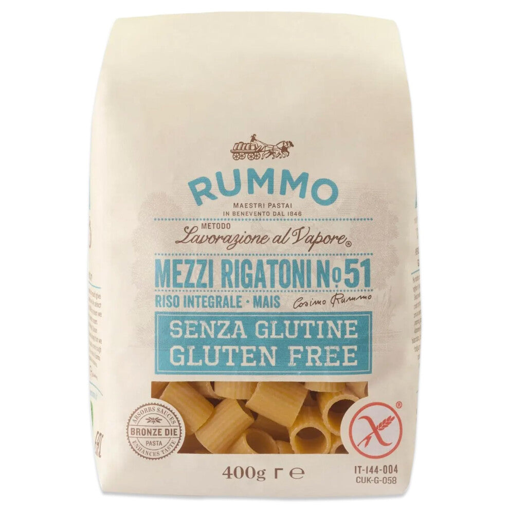 Rummo Gluten-Free Mezzi Rigatoni No. 51 – Premium Italian Pasta, Artisan Crafted, Short Tubular Shape, 400 g (Pack of 1)