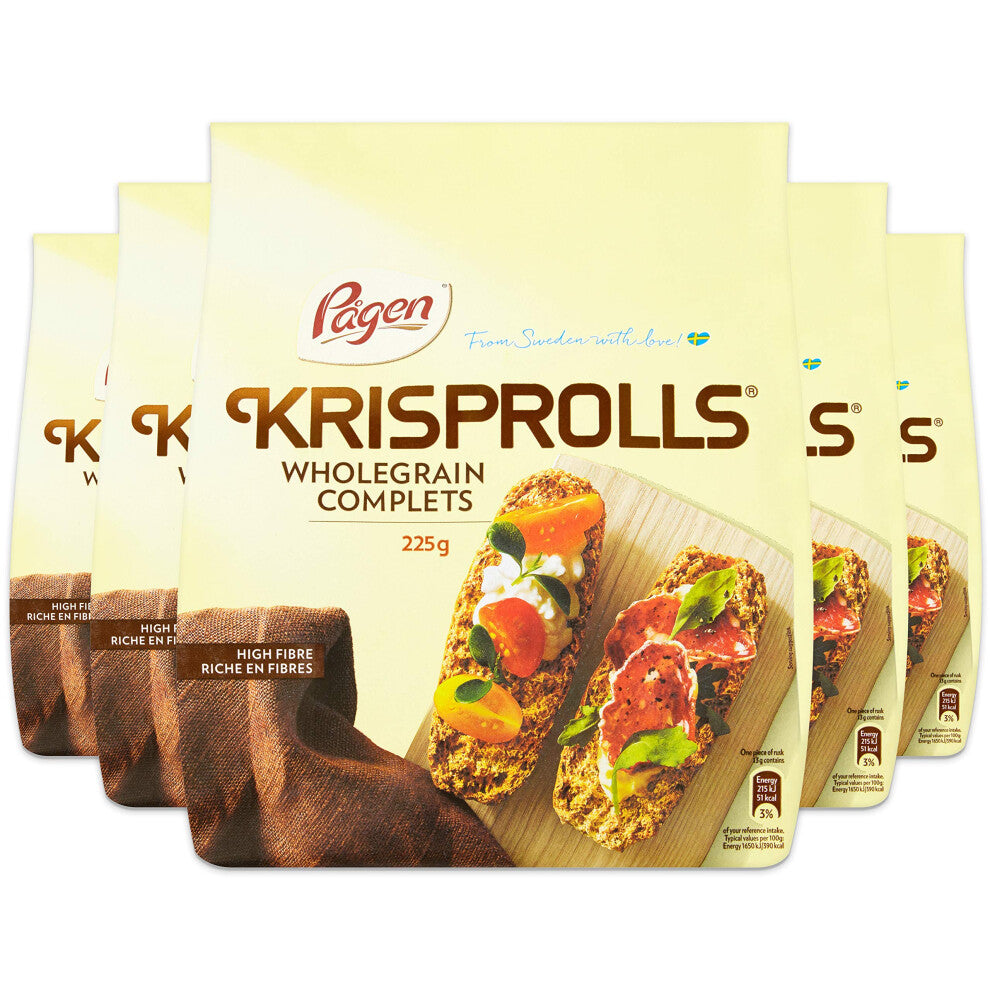 Pågen Krisprolls Wholegrain | Swedish Toast | Healthy Snack | High Fibre | 5 PACKS of 225 g