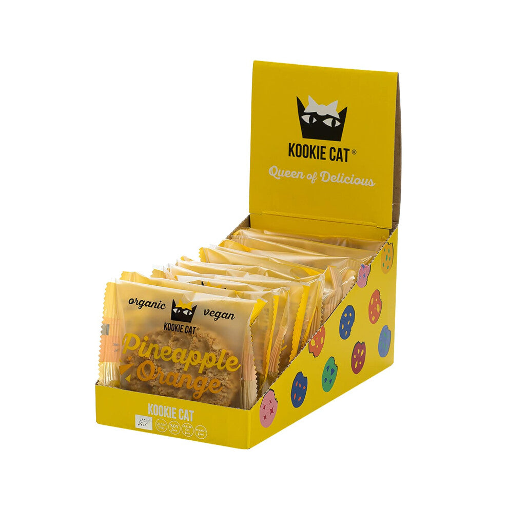 Kookie Cat Pineapple & Orange Individually Wrapped Vegan Cookies, Gluten Free, Soy Free, Bio and Organic, Cashew & Oat, 12 X 50g