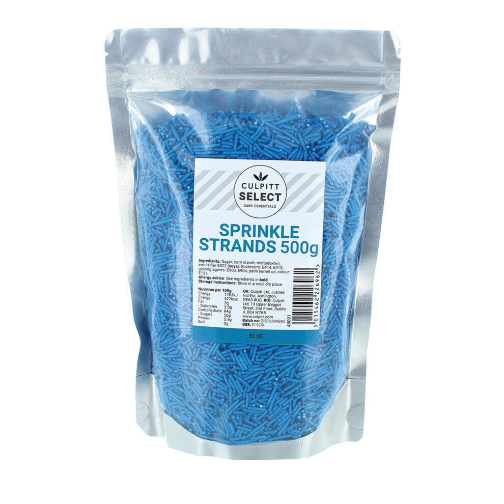 Culpitt Select Sprinkles | Blue Sugar Strands, Cake Sprinkle Decorations for Cakes, Cupcakes, Cookies, Ice Cream, and Desserts | 500g