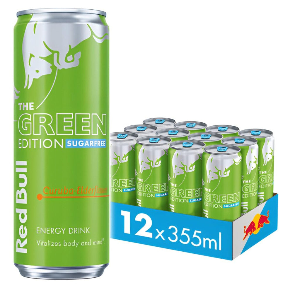 Red Bull Energy Drink Sugar Free Green Edition Curuba & Elderflower 355ml, 12 pack