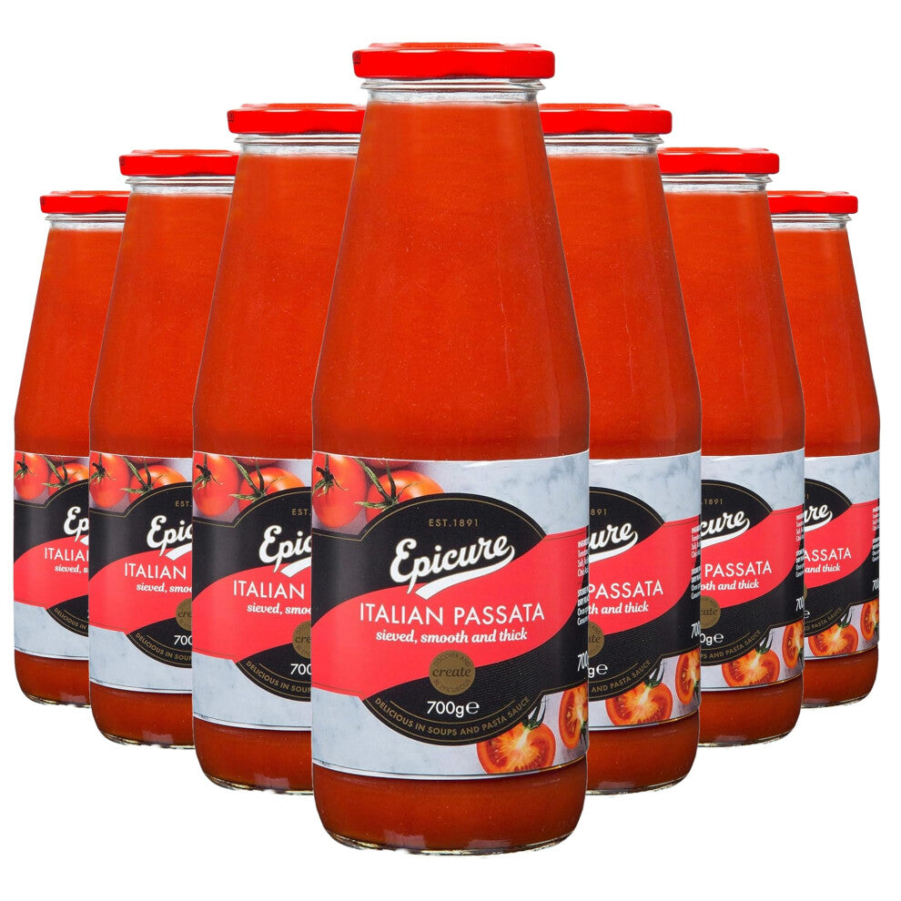 Epicure Jarred Italian Tomato Passata, Sieved, Smooth & Thick, Delicious in Soups & Pasta Sauce, 680 g, (Pack of 12)