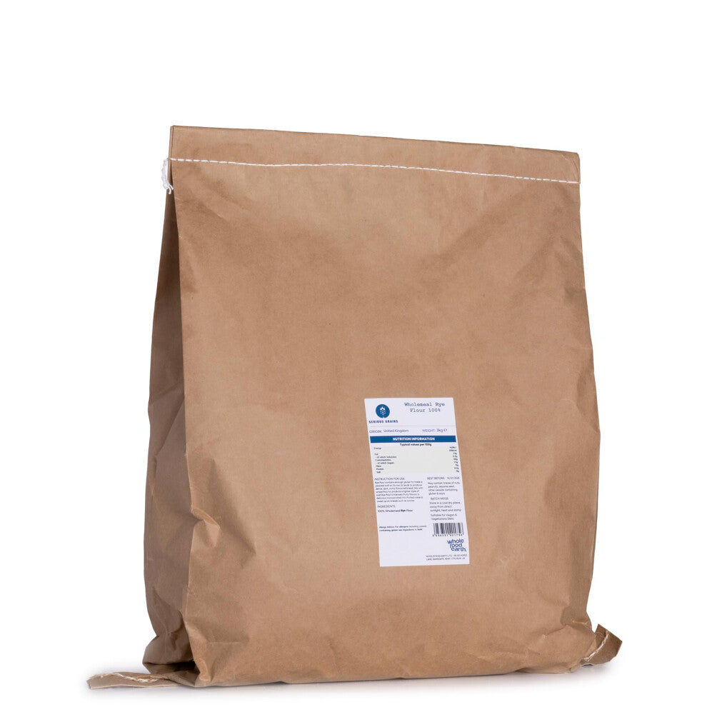 Wholefood Earth Serious Grains 100% Wholemeal Rye Flour (Stoneground) - 3kg – Premium Flour – High Fibre – Made in UK