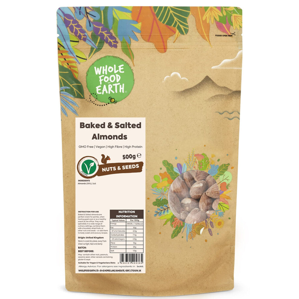 Wholefood Earth Roasted and Salted Almonds 500 g | GMO Free | High Fibre | High Protein